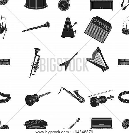 Musical instruments pattern icons in black style. Big collection of musical instruments vector symbol stock