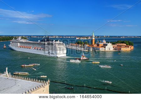 Venice, Italy - June 21: Cruise Ship Moving Through San Marco Canal On June 21, 2015 In Venice, Ital
