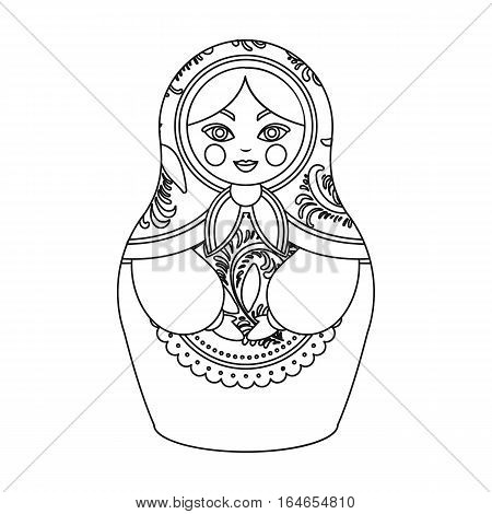 Russian matrioshka icon in outline design isolated on white background. Russian country symbol stock vector illustration.