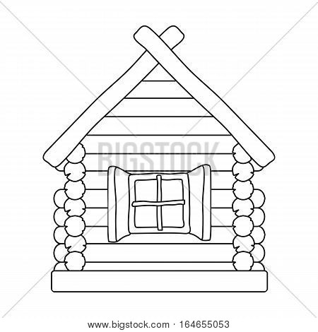 Wooden house icon in outline design isolated on white background. Russian country symbol stock vector illustration.