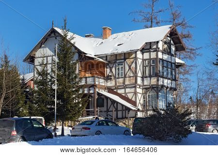 One of the old half-timbered hotels in the Stary Smokovec. Is a popular resort for skiing and hiking in the Slovakia. Located in the mountains of the High Tatras at an altitude of 990 meters a.s.l.