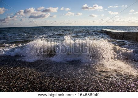 big wave in the sea breaking on the shore