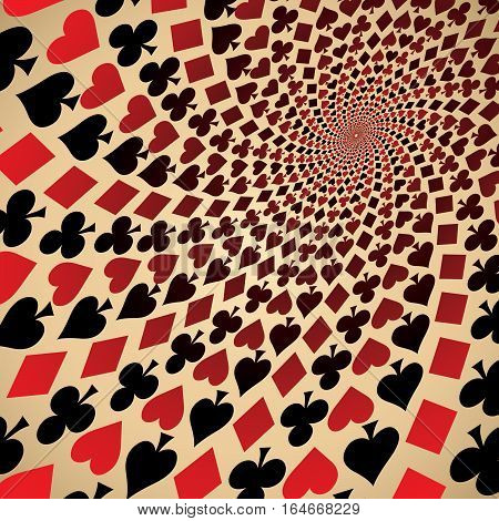 Card suit. Hearts, diamonds, spades and clubs. Playing cards. Op art