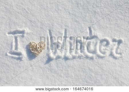 I love winter snow inscription, top view