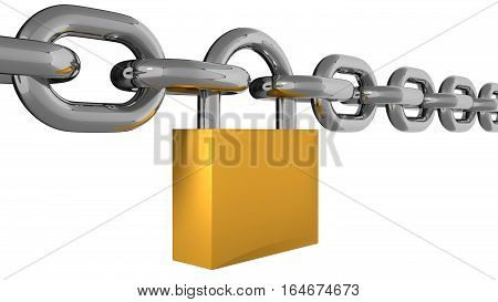 Metal Chain Line With Padlock Isolated 3D Rendering