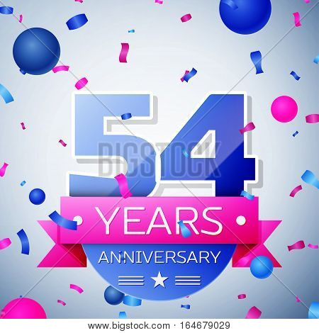 Fifty four years anniversary celebration on grey background. Anniversary ribbon
