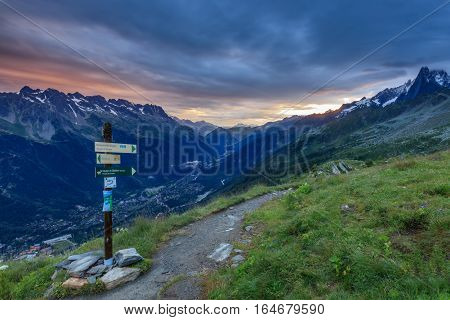 view to Chamonix from Aiguille du Midi. Mont Blanc France