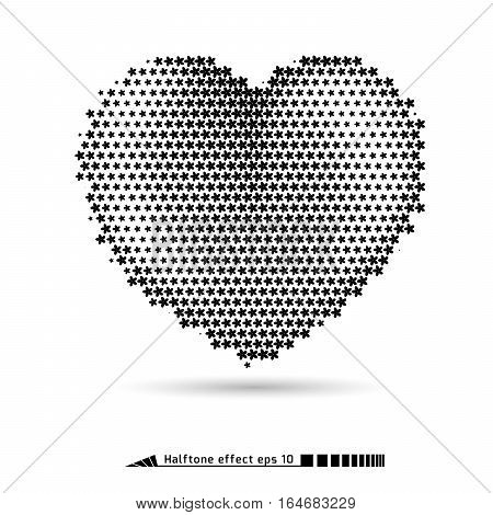 Heart. Halftone Pattern Effect. No Gradient.