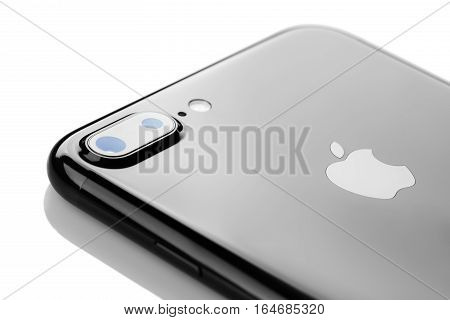 Varna, Bulgaria - December, 04, 2016: Studio Shot Of A Black Iphone 7 Plus, With Dual 12 Mp Camera,
