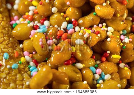 Close up of typical neapolitan christmas sweet called struffoli