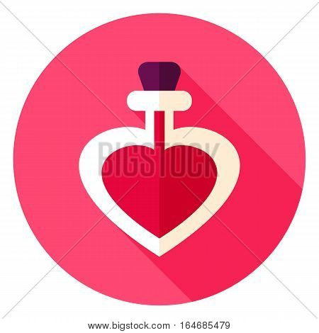 Love Potion Circle Icon. Flat Design Vector Illustration with Long Shadow. Happy Valentine Day Symbol.