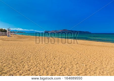 Kato Stalos beach near Chania great golden sand Chania prefecture Western Crete Greece