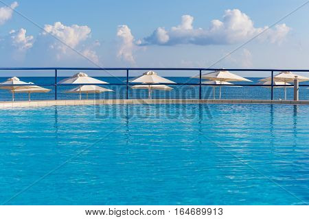 Kato Stalos beach near Chania nice swimming pool with sea view Chania prefecture Western Crete Greece
