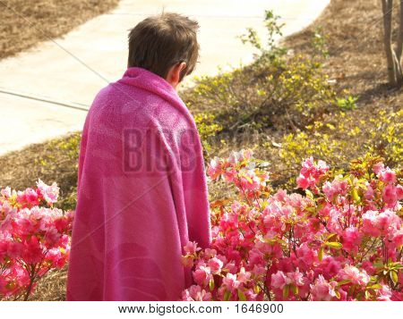 Rose fleur rose serviette