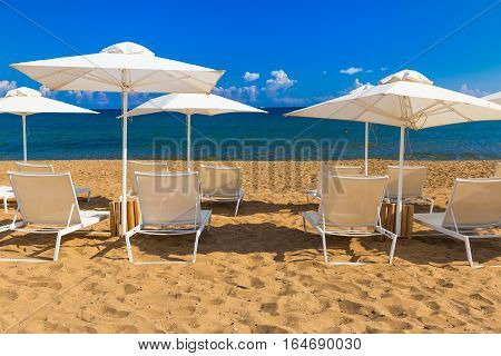 Kato Stalos beach near Chania great golden sand Chania prefecture Western Crete Greece