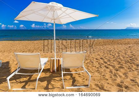 Kato Stalos beach near Chania great golden sand Chania prefecture Western Crete Greece