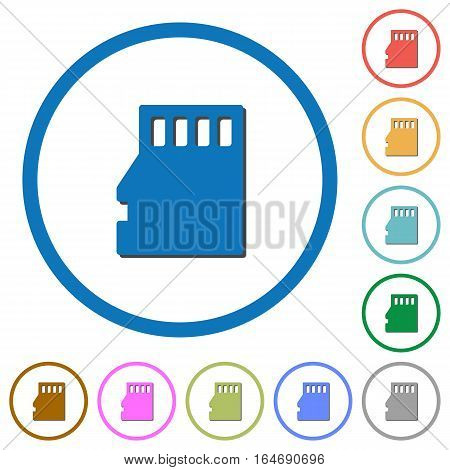 Micro SD memory card flat color vector icons with shadows in round outlines on white background
