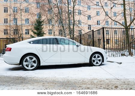 Smolensk, Russia - December 01, 2016: New luxury Audi A5 Sportback parked in winter street.