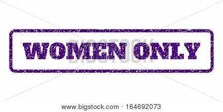 Indigo Blue rubber seal stamp with Women Only text. Vector caption inside rounded rectangular shape. Grunge design and unclean texture for watermark labels. Horisontal sticker on a white background.