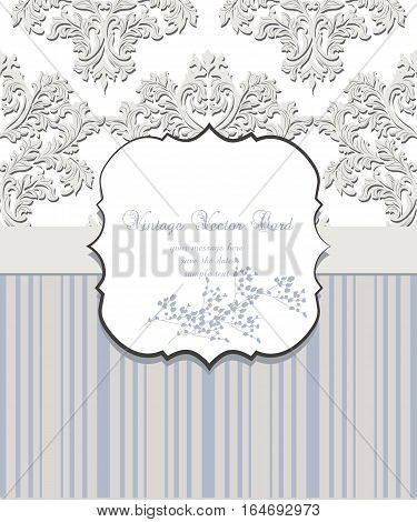 Vintage Vector Baroque Card. Poster for weddings, ceremony, events. Hand drawn engraved technique. Blue serenity color