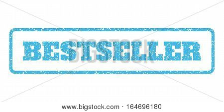 Light Blue rubber seal stamp with Bestseller text. Vector message inside rounded rectangular shape. Grunge design and unclean texture for watermark labels. Horisontal emblem on a white background.