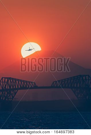 Diamond Fuji View of the setting sun meeting the summit of Mt. Fuji