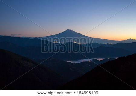 Beautiful sunrise time of Mountain Fuji in autumn season seen from Mountain Takayama Shizuoka prefecture