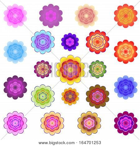 Templates of bright colored stylized flowers on a white background for the site post cards letters. Vector illustration
