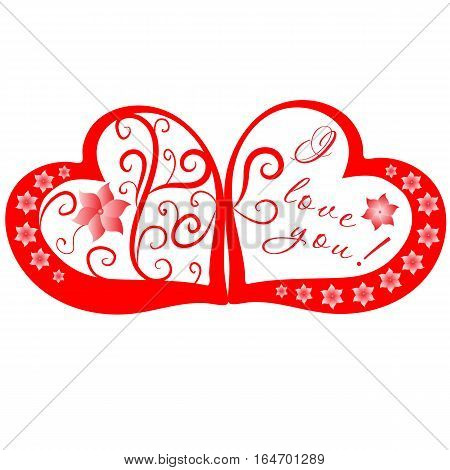 Red and rose hearts with title. Vector illustration