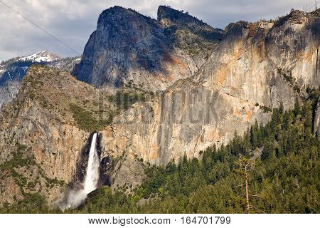 Bridalveil Falls in Yosemite, CA, flowing down 617 feet.