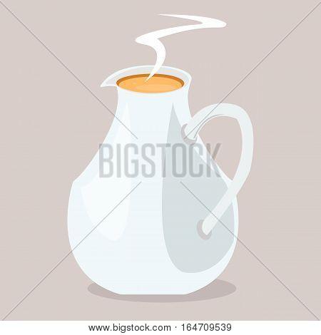 Milk pot with hot milk flat illustration
