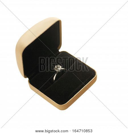 Beige ring case on white back ground