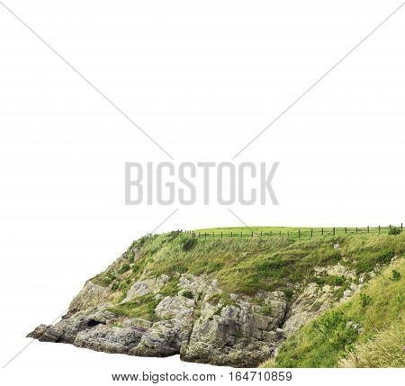 Grass and rocks on hill istolated on white background