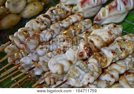 Grilled squid's egg sell as a stick