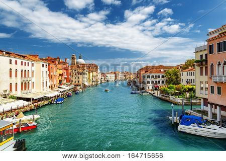 Beautiful View Of The Grand Canal With Boats In Venice, Italy