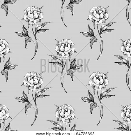 Ink flowers. Hand drawn floral seamless pattern 