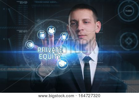 Business, Technology, Internet And Network Concept. Young Businessman Working On A Virtual Screen Of