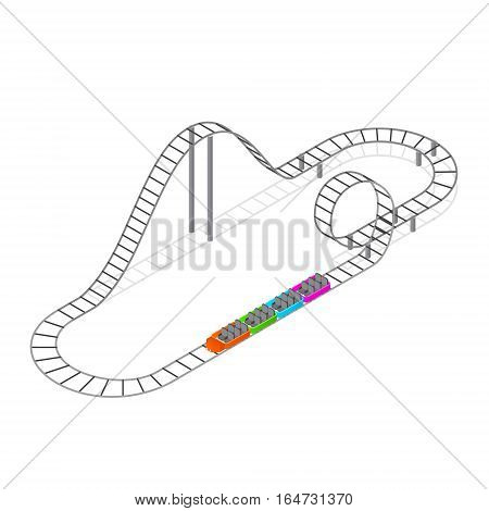 Roller Coaster Attraction Isometric View Concept Fun Leisure Element or Part Amusement Park. Vector illustration