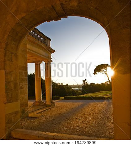 Arch In Ancient Castle At Sunset Incenon, Bordeaux