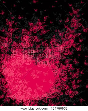 Abstract Valentine design with butterflies. Vector illustration.
