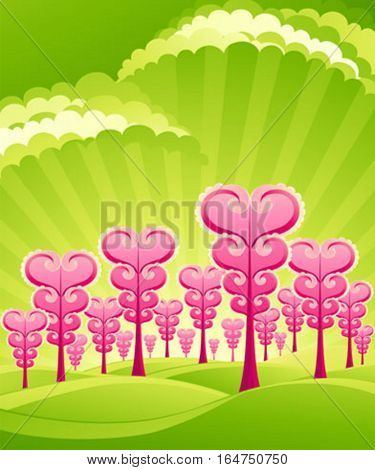 Pretty landscape. Beautiful vector illustration.