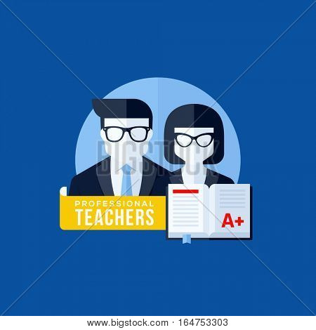 Flat vector concept of professional teachers. Educational elements for websites, mobile apps and printed materials