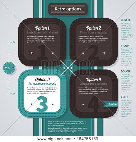 4 Numbered Options In Reto Style. Useful For Presentations And Advertising.
