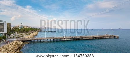 Limassol Cyprus - October 25 2016: View of Limassol's Molos park (promenade) as seen from an elevated position in Old Port (palio limani)
