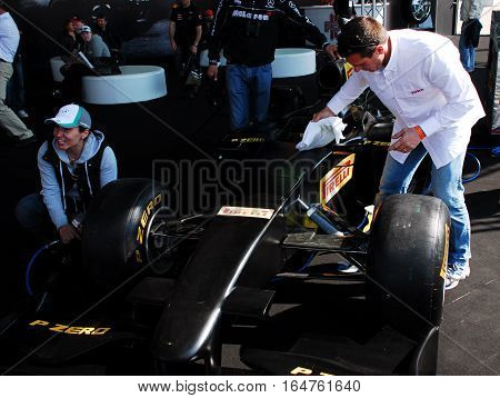 ISTANBUL/TURKEY-MAY 8, 2011 : Stuff members at the Pirelli Tyre stand during the Formula-1 DHL Turkish Grand Prix race in Istanbul Park Circuit.