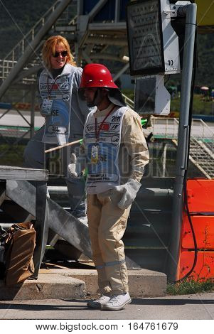 ISTANBUL/TURKEY-MAY 8, 2011 : Intervention marshal and fire marshal of Formula-1 DHL Turkish Grand Prix race in Istanbul Park Circuit.