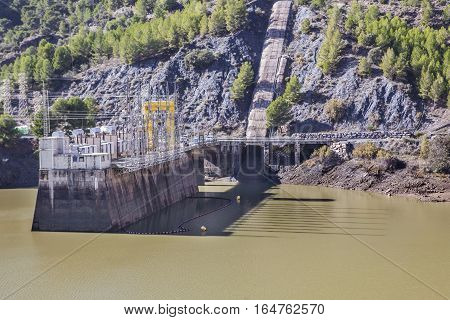 Hydro-electric power plant and dam Chorro Gorge Malaga Andalucia Spain