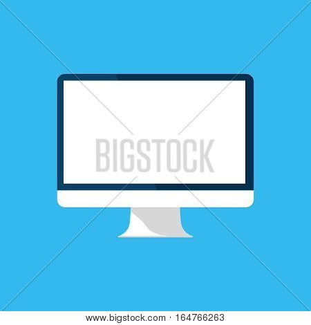 Computer, monitor, PC, all in one icon. Device isolated on blue. White screen, template blank, mock up. Vector cartoon flat illustration for web site, mobile app, UI