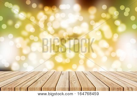 Wood Floor On Warm Light Bokeh Blackground