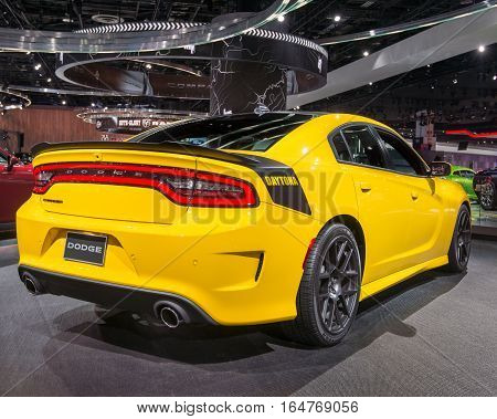 DETROIT MI/USA - JANUARY 9 2017: A 2017 Dodge Charger Daytona car at the North American International Auto Show (NAIAS).